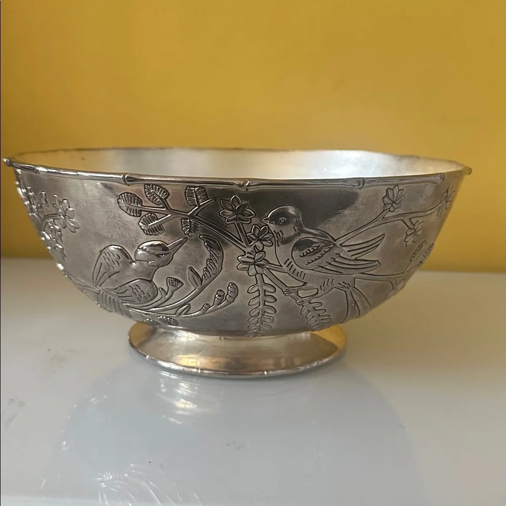 Godinger Silver Plate Decorative Large Bowl with Bird Design